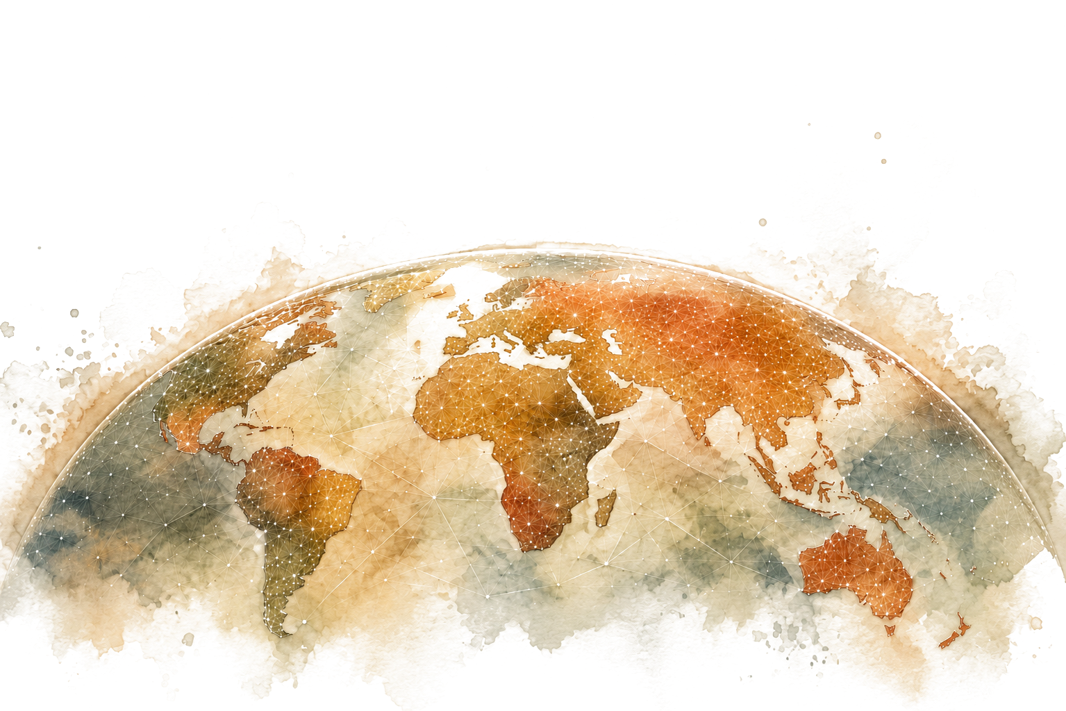 Watercolour world map with connection lines